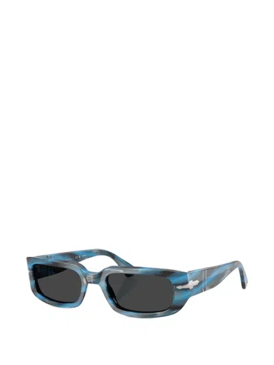 Persol Mel Striped Rectangle Sunglasses In Blue