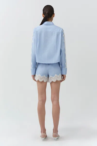 Simkhai Emmie Lace-trimmed Striped Cotton Shorts In Blue