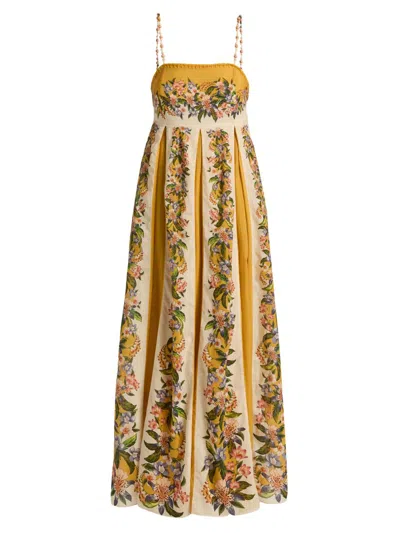 Farm Rio Sand Hilo Striped Floral-print Maxi Dress In Yellow
