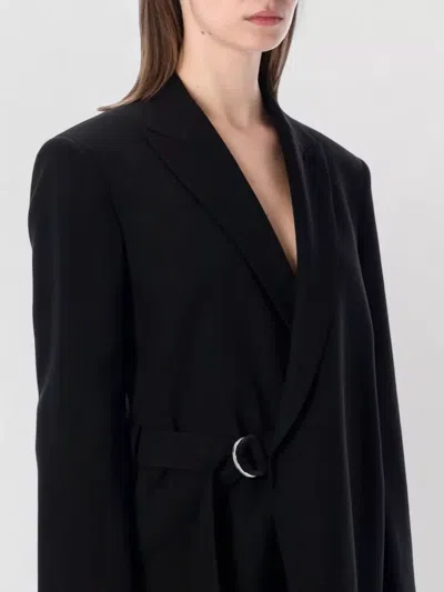 Loewe Womens Black Peak-lapel Draped Wool And Leather Blend Jacket In Black