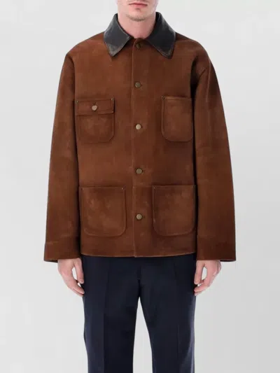 Prada Suede Caban Jacket Vintage Effect Collar In Multi