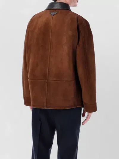 Prada Suede Caban Jacket Vintage Effect Collar In Multi