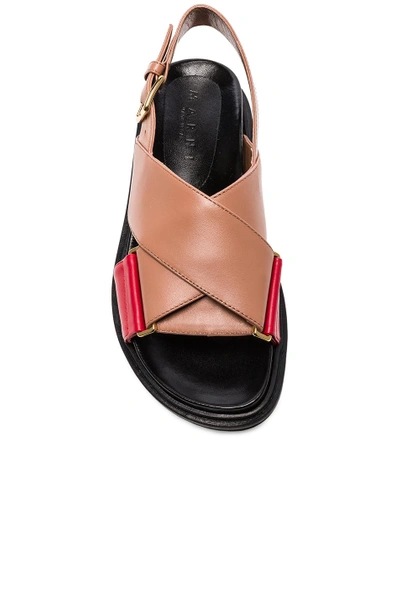 Shop Marni Leather Fussbett Sandals In Cameo & Indian Red