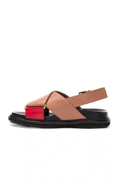 Shop Marni Leather Fussbett Sandals In Cameo & Indian Red