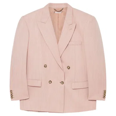 Stella Mccartney Double-breasted Wool Blazer With Structured Shoulders In Neutral