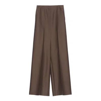 Pushbutton Side Folded Wide Pants In Brown