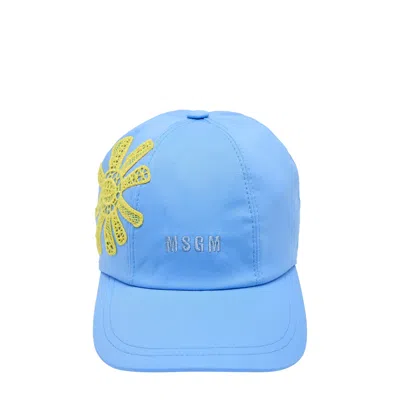 Msgm Macrame Sun Patch Cap In Blue
