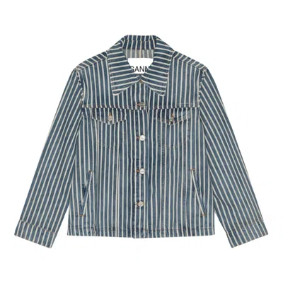 Ganni Light Stripe Denim Jacket In Blue