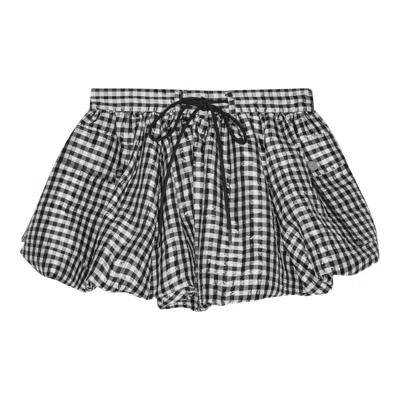 Ganni Crinkled Taffeta Check Mini Bubble Skirt In Multi