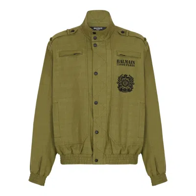 Balmain Khaki Cotton Aviator-style Bomber Jacket In Green