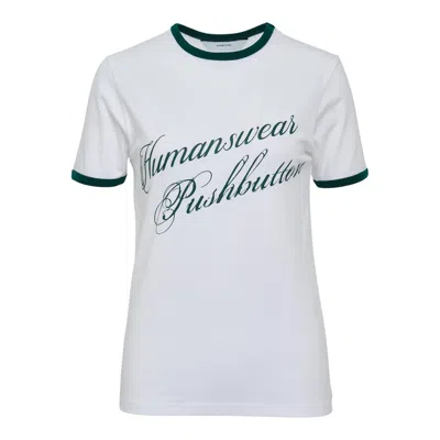 Pushbutton Green Ringer T-shirt In White