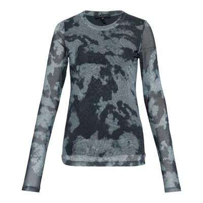 Rag & Bone Yana Printed Mesh Long Sleeve Tee Silver Multi In Gray