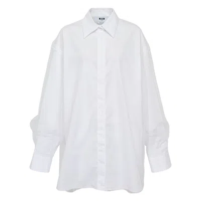 Msgm Oversized Poplin Shirt In White
