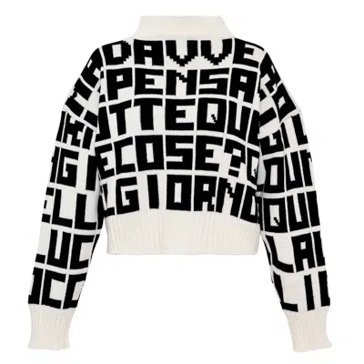 Msgm Black Virgin Wool-blend Lettered Sweater In Black