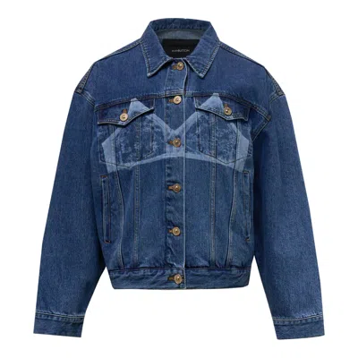 Pushbutton Bra Print Denim Jacket In Blue