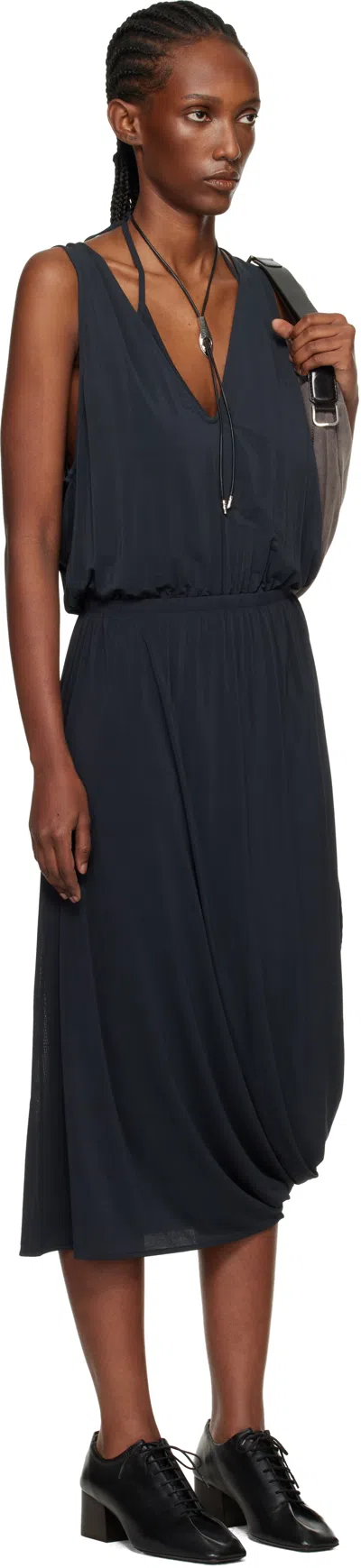 Lemaire Gray Double Layer Drape Maxi Dress In Black