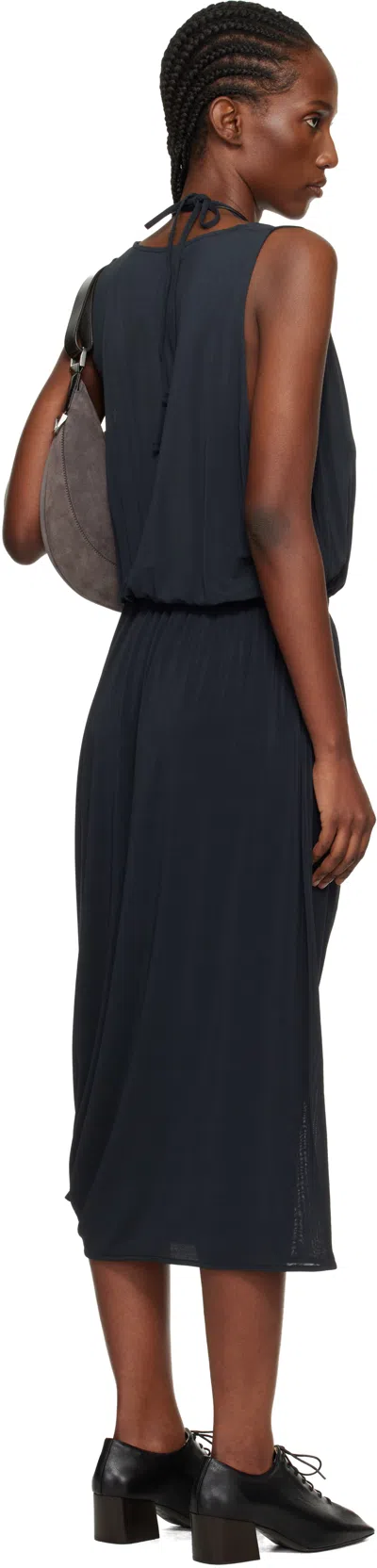 Lemaire Gray Double Layer Drape Maxi Dress In Black