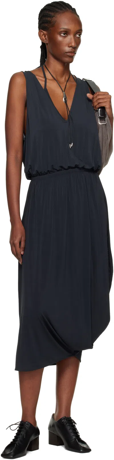 Lemaire Gray Double Layer Drape Maxi Dress In Black