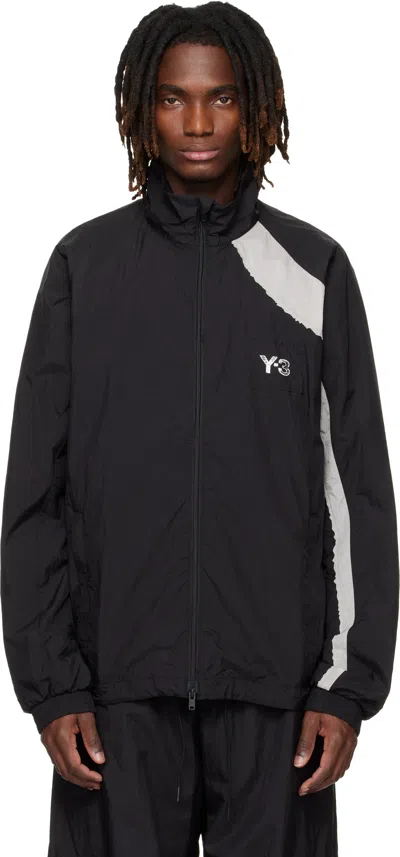 Y-3 Casual Black Jacket With Light Grey Diagonal Stripe In Black