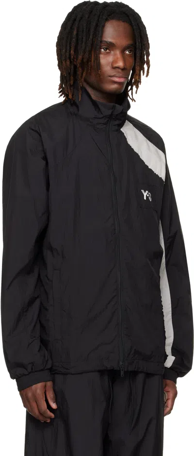 Y-3 Casual Black Jacket With Light Grey Diagonal Stripe In Black