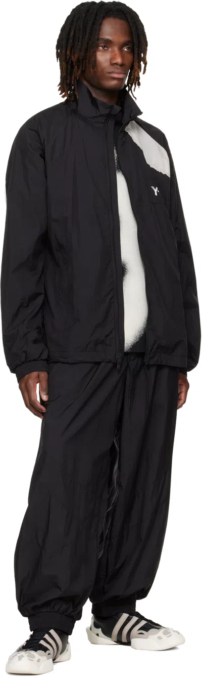 Y-3 Casual Black Jacket With Light Grey Diagonal Stripe In Black
