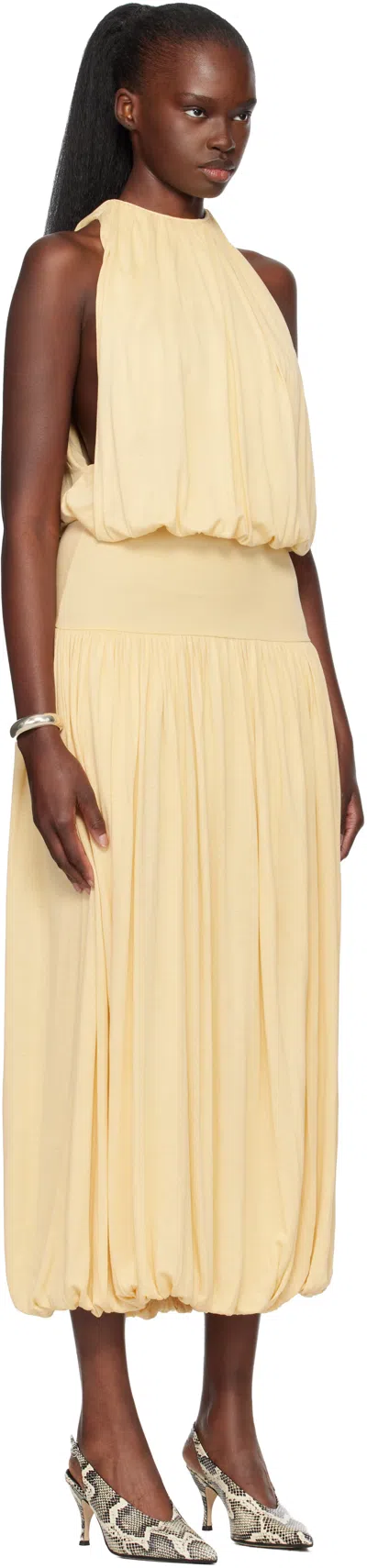 Totême Toteme Sleeveless Ruched Midi Dress In Yellow Viscose In Brown