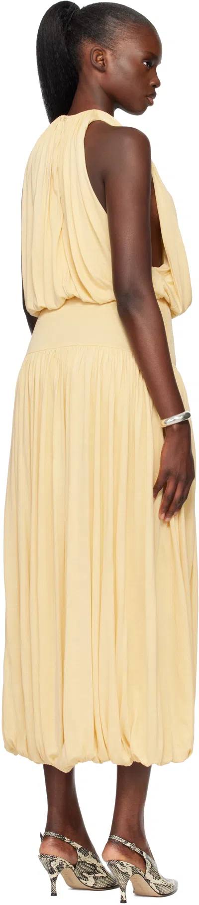 Totême Toteme Sleeveless Ruched Midi Dress In Yellow Viscose In Brown