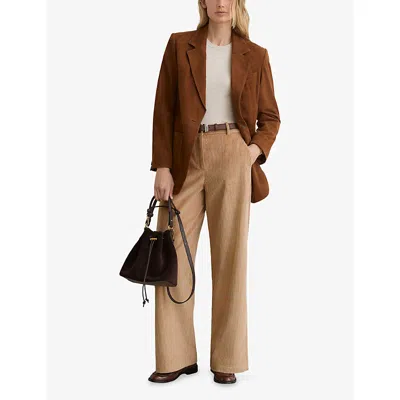 Reiss Womens Camel Stanton Flared-leg Cotton-cord Trousers In Brown