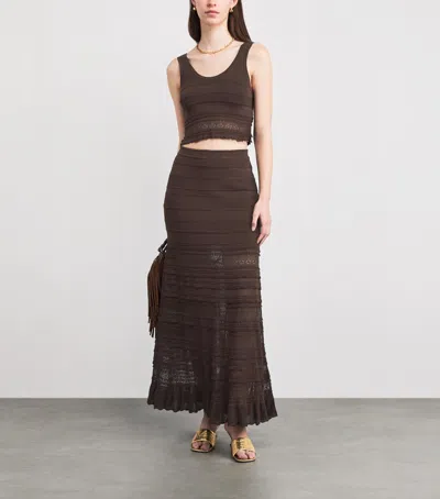 Sandro Andriane Pointelle Knit Maxi Skirt In Brown