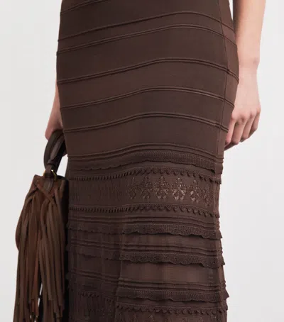 Sandro Andriane Pointelle Knit Maxi Skirt In Brown