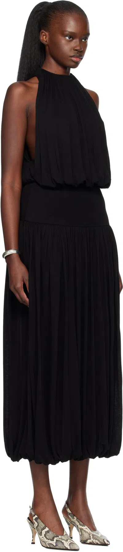 Totême Black Fluid Viscose Gathered Midi Dress In Burgundy