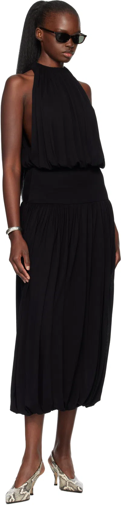 Totême Black Fluid Viscose Gathered Midi Dress In Burgundy