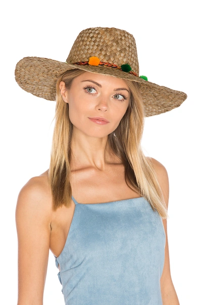 Pitusa Pom Pom Farmers Wide Rim Hat In Multi