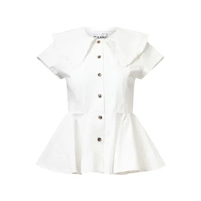 Ganni White Regular Solid Shirt In White