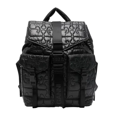 Ganni Quilted Backpack With Buckle Closure And Adjustable Straps