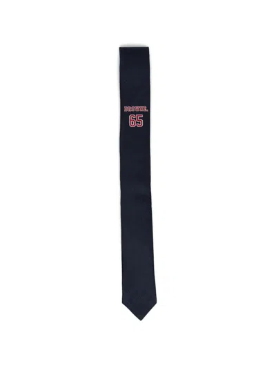Thom Browne Icon Slim Tie Embroidered Detail In Blue