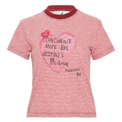 Andersson Bell Essential Heart Message Striped Tee In Multi