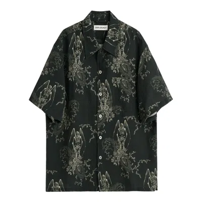 Our Legacy Mens Death Paisley Print Graphic-print Short-sleeve Cotton And Linen Shirt In Green