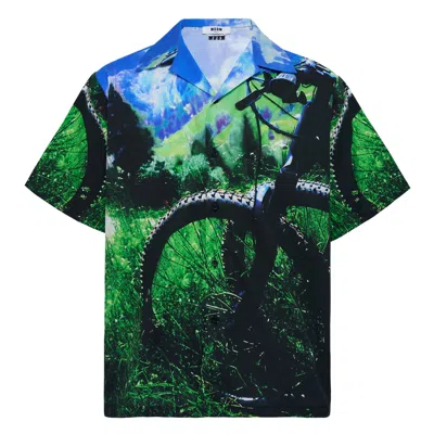 Msgm Open-collar Graphic Shirt In Multi
