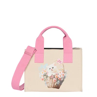 Msgm Tote Bag Rectangular Shape Top Handles Print In White