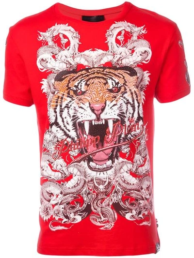 Philipp Plein T-shirt Round Neck Ss "philipp Tiger" In R005
