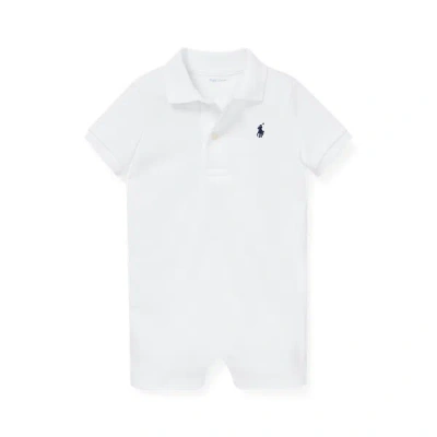 Ralph Lauren Solid Cotton Interlock Polo Romper In White