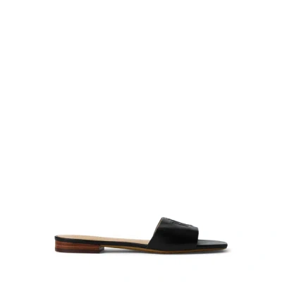 Ralph Lauren Everley Calfskin Slide Sandal In Black In Multi