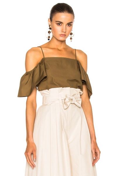 Shop Fendi Open Shoulder Ruffle Top In Brown