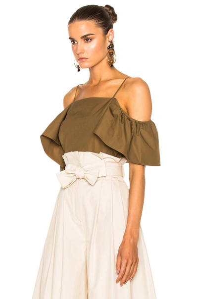 Shop Fendi Open Shoulder Ruffle Top In Brown