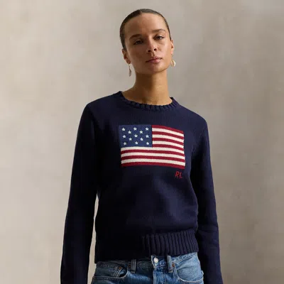 Polo Ralph Lauren Flag Cotton Crewneck Sweater Woman Sweater Navy Size S Cotton In Hunter Navy Multi