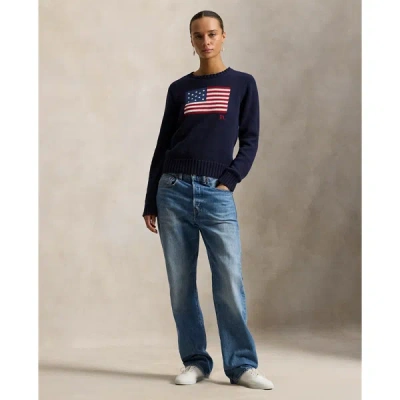 Polo Ralph Lauren Flag Cotton Crewneck Sweater Woman Sweater Navy Size S Cotton In Hunter Navy Multi