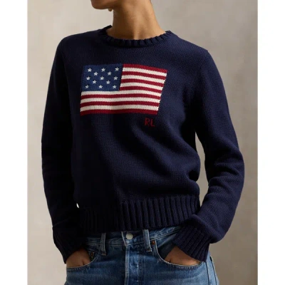 Polo Ralph Lauren Flag Cotton Crewneck Sweater Woman Sweater Navy Size S Cotton In Hunter Navy Multi
