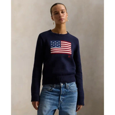 Polo Ralph Lauren Flag Cotton Crewneck Sweater Woman Sweater Navy Size S Cotton In Hunter Navy Multi