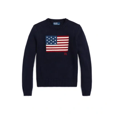 Polo Ralph Lauren Flag Cotton Crewneck Sweater Woman Sweater Navy Size S Cotton In Hunter Navy Multi